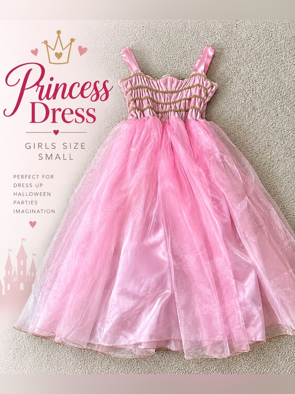 Pink Princess Dress Girls Small Velvet Gold Tulle Halloween Costume